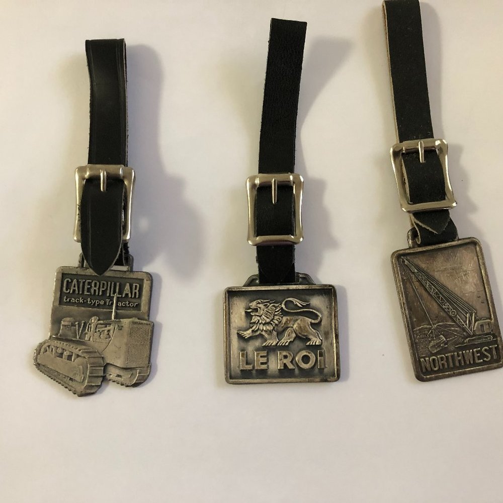 Vintage Stainless Steel Luggage tags Caterpillar  Northwest Leroi New